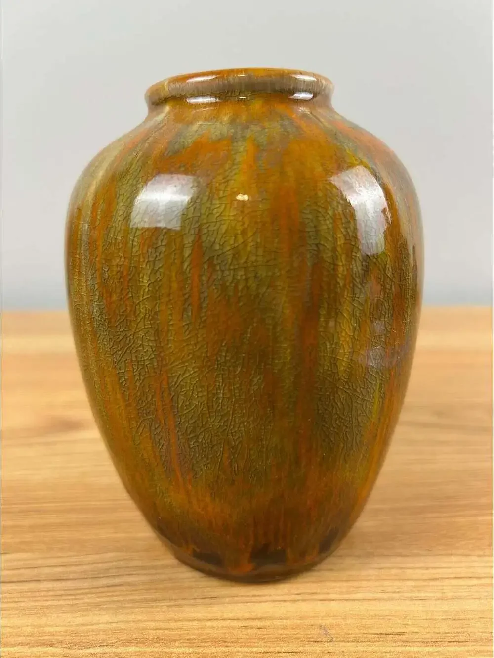California Originals Mid Century Art Pottery Blended Green Orange Cabinet Vase